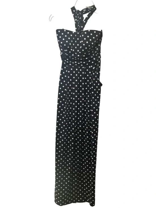 JFW Polka Dot Strapless Halter Maxi Dress Black w/ White Polka Dots Pockets W L - Picture 2 of 9